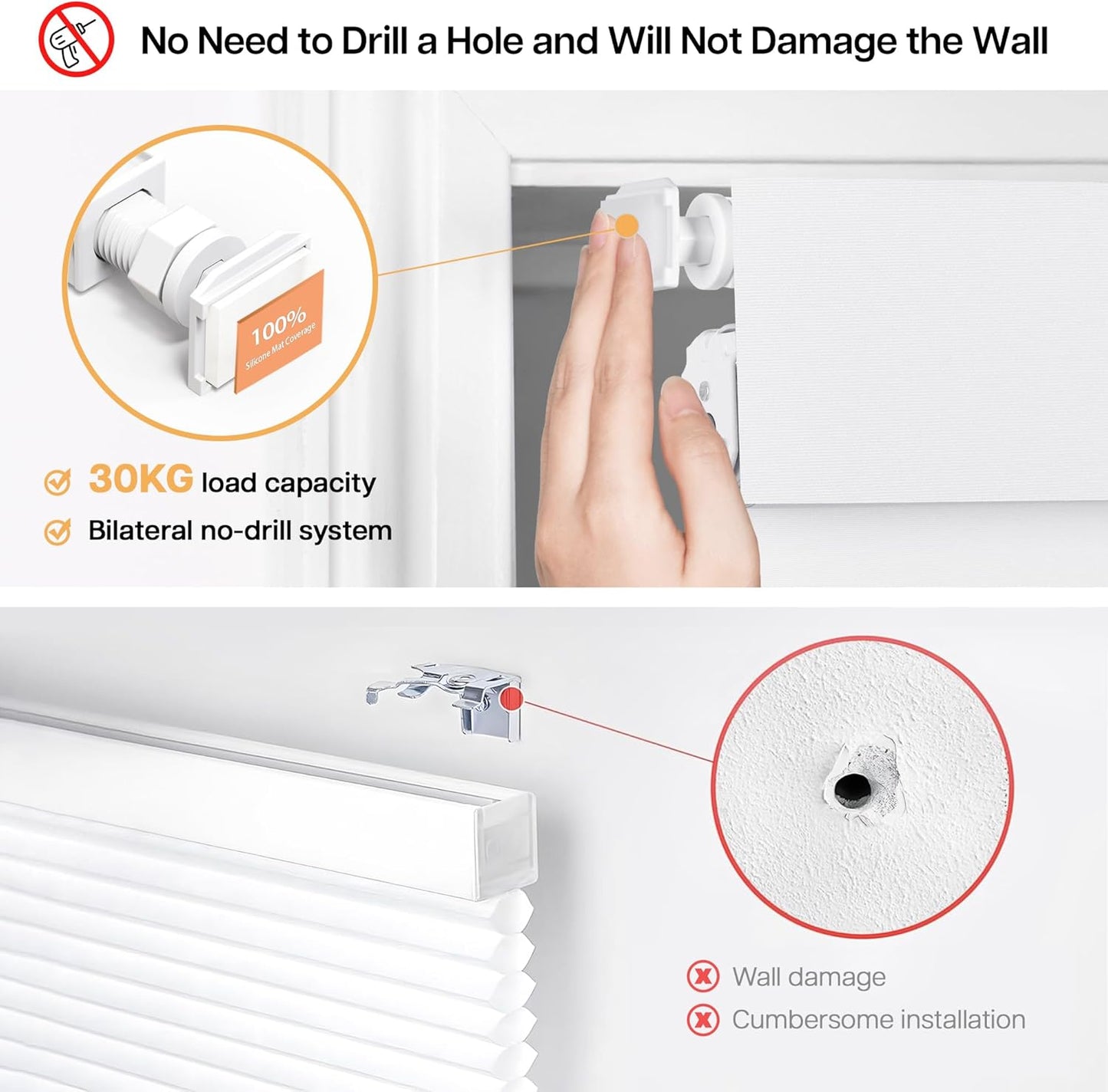 LazBlinds No Drill Blinds for Indoor Windows, Blackout Roller Shades, Cordless Window Blackout Blinds, Thermal Insulated Fabric UV Protection for Home and Office, 25" W x 72" H, White