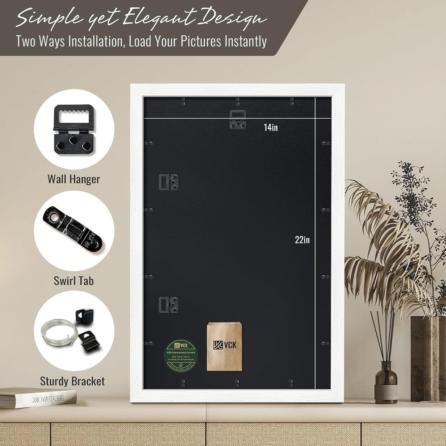 VCK 14x22 Picture Frames white Set of 6, Wide Border Wood Poster Frame, Multi-Directional Display Family Photos, Office Prints, Studio/Gallery Artwork, Woodgrain Series, Wall Hanging