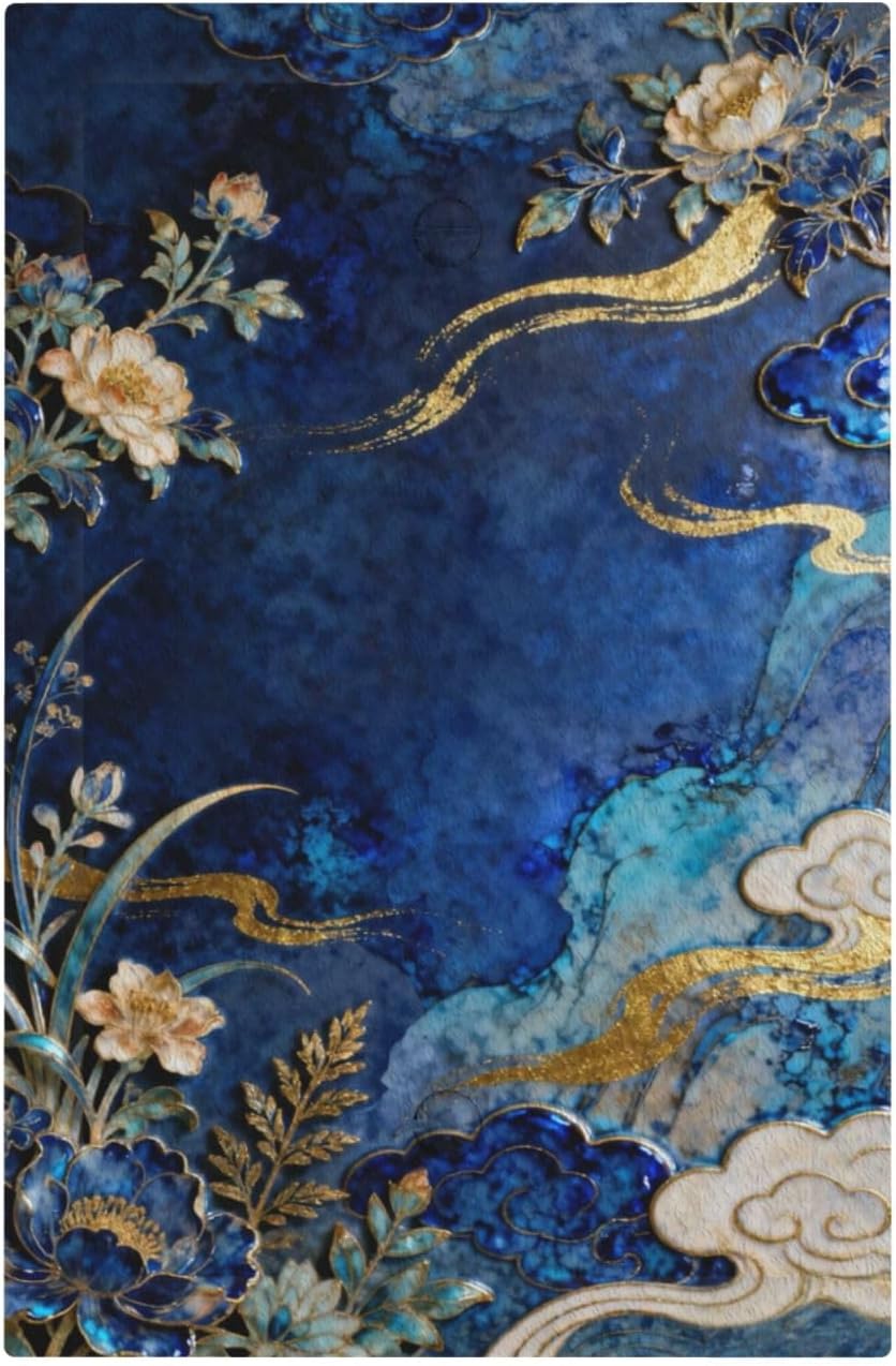 Decorative Light Switch Cover Plate Blue White Flower Gold Line Cloud 1 Gang No Device Single Blank Outlet Covers Wall Plates for Electrical Outlets Faceplate for Bedroom Home Decor