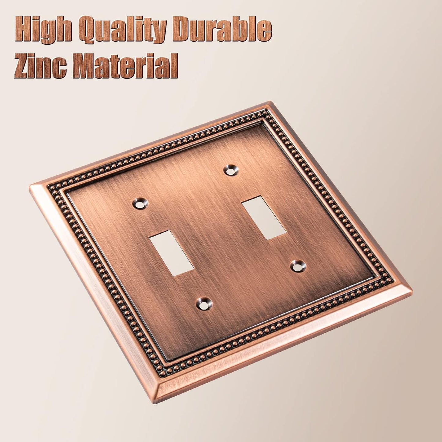 Henne Bery Sunken Pearls Heavy Duty Decorative Wall Plate Switch Plate Outlet Cover (Double Toggle, Antique Copper)