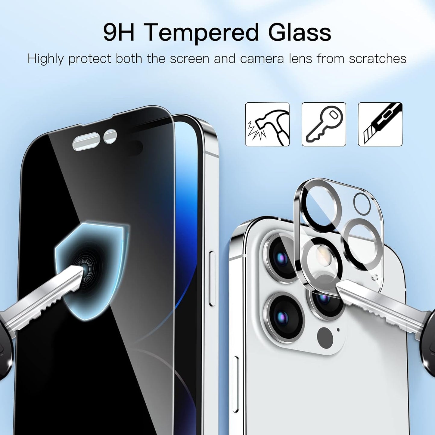 JETech Privacy Full Coverage Screen Protector for iPhone 14 Pro 6.1-Inch with Camera Lens Protector, Anti-Spy Tempered Glass Film, 2-Pack Each