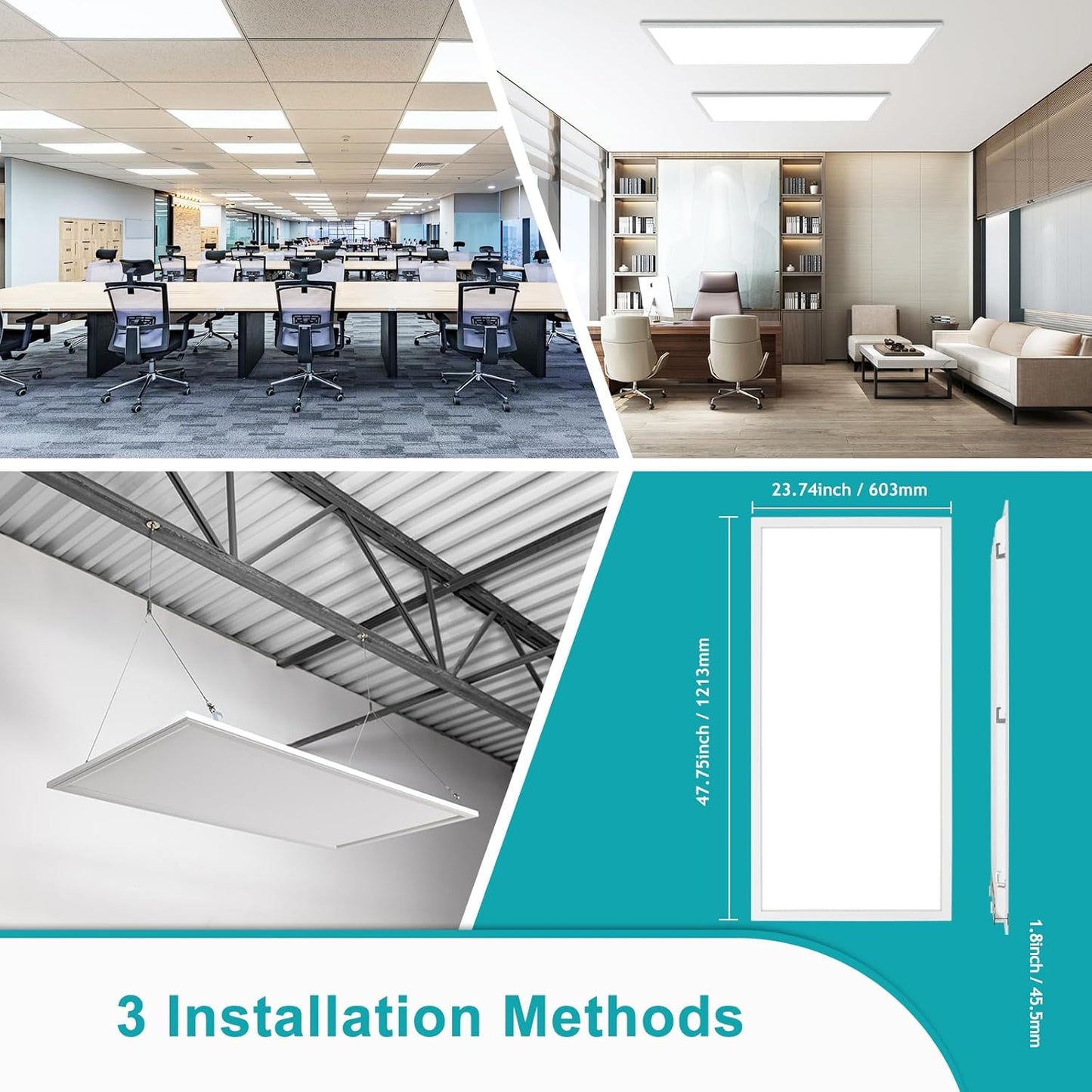 4 Pack 2x4 LED Flat Panel Light Fixture, Drop Ceiling Office Lights 3000K/4000K/5000K Switchable, 30W/40W/50W Selectable, 0-10V Dimmable, Dustproof, ETL