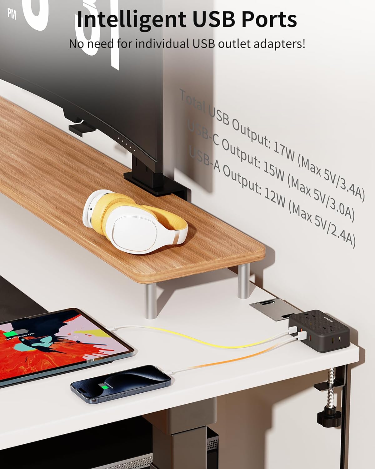 Desk Clamp Power Strip, 2 Pack Desktop Mount Charging Station with 4 Outlets 4 USB Ports (2 USB C), 10Ft Under Desk Power Strip, Fits 2.75" Tabletop Edge, Extension Cord for Home Office, Black