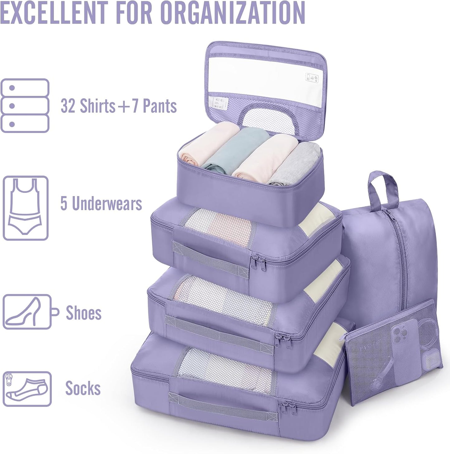 Veken 8 Set Packing Cubes for Travel Essentials, Suitcase Organizer Bags in 4 Sizes, Carry-On Luggage Accessories with Large Laundry & Hanging Toiletry Bag, Must-Have for Airplane, Road Trip & Camping