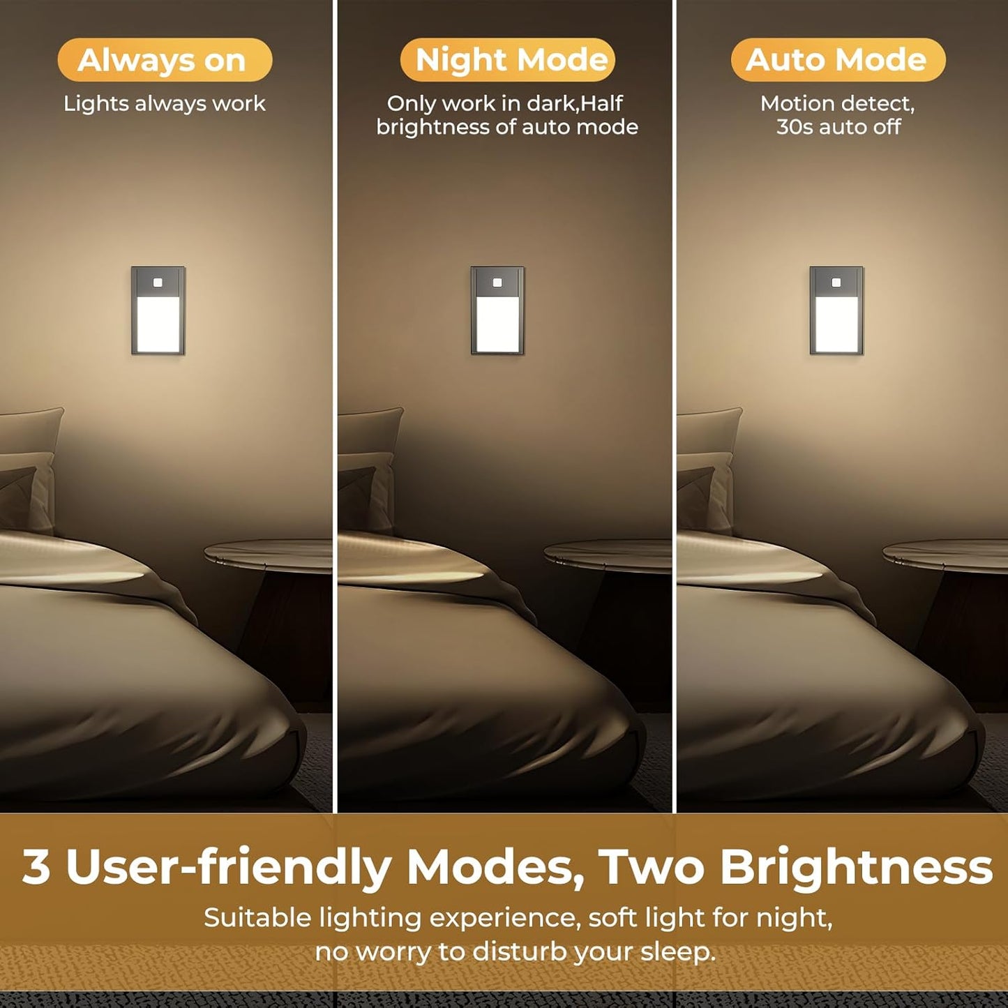 VST Motion Sensor Step Night Light, Rechargeable Battery Powered Led Light with Magnetic Suck Installation for Bedroom Hallway Stair Nursery Kids Room (2.68 inch 3000K 6Pack Black)