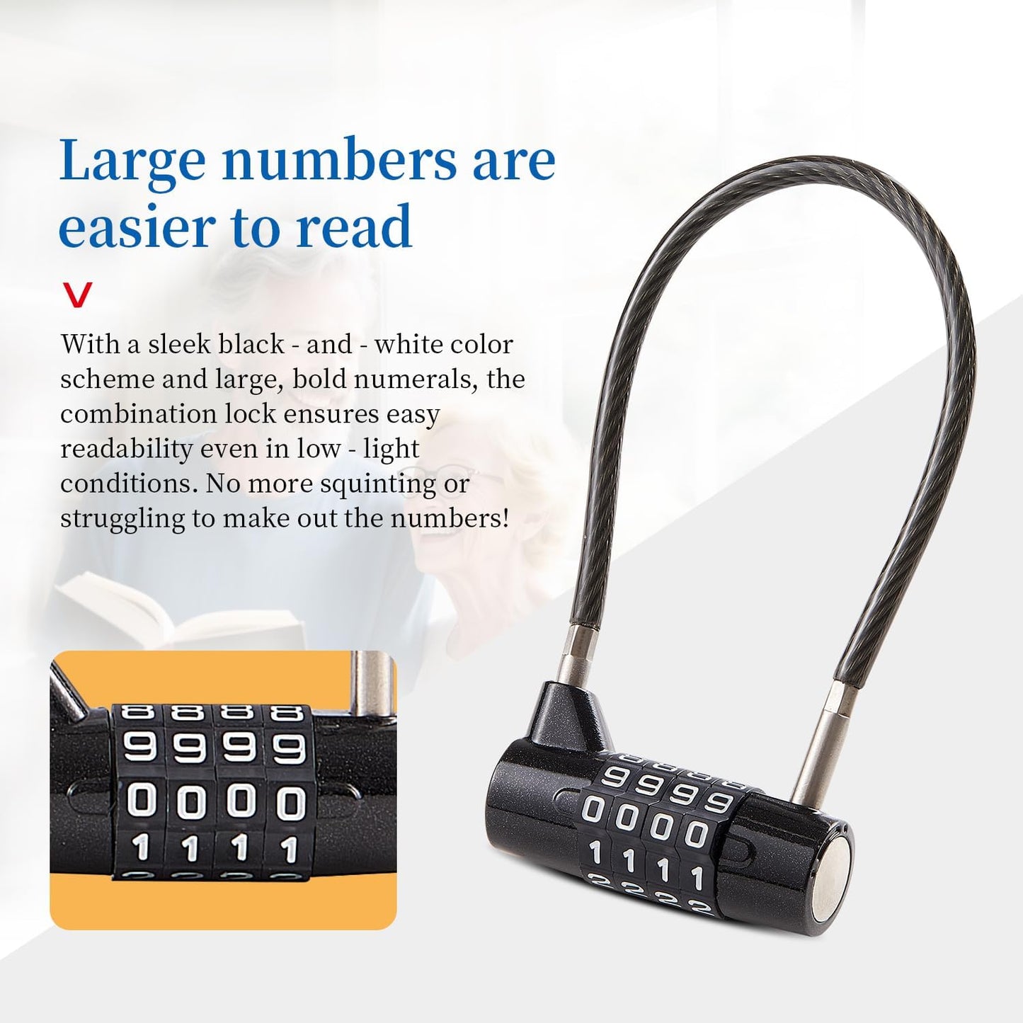 Combination Lock Cable Lock with 4 Digits Cabinet Lock with 3.5" Durable Cable Ideal for lockers, Gym, gate, Fence, Toolbox, case, hasp Storage and Outdoor（Blue） (3.5")