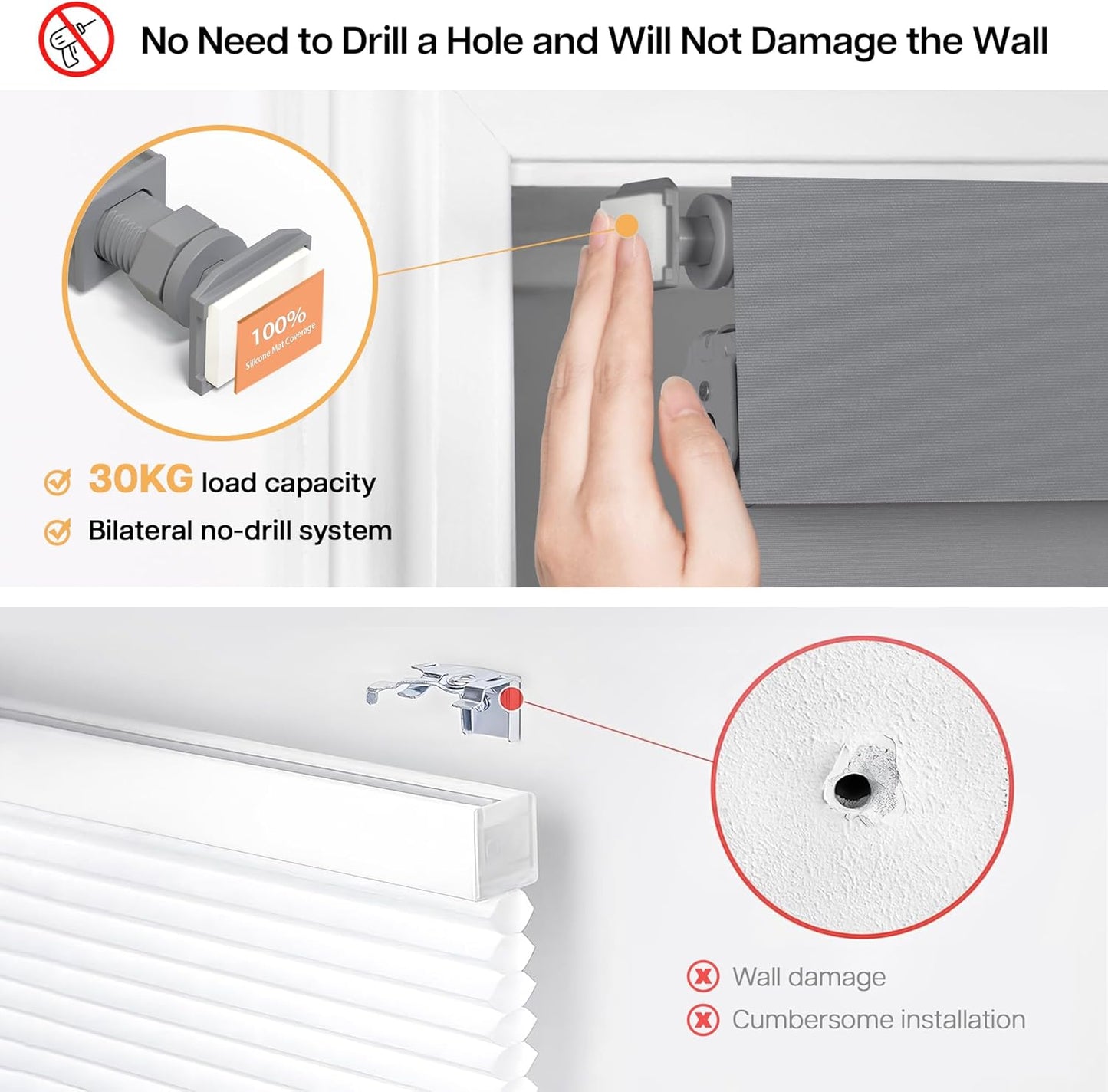 LazBlinds No Drill Blinds for Indoor Windows, Blackout Roller Shades, Cordless Window Blackout Blinds, Thermal Insulated Fabric UV Protection for Home and Office, 33" W x 72" H, Grey