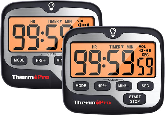 ThermoPro TM01(2 Pack) Kitchen Timers for Cooking with Count Up Countdown Timer, Digital Timer for Kids with Touch Backlit, Study Timers for Classroom Teacher Supplies