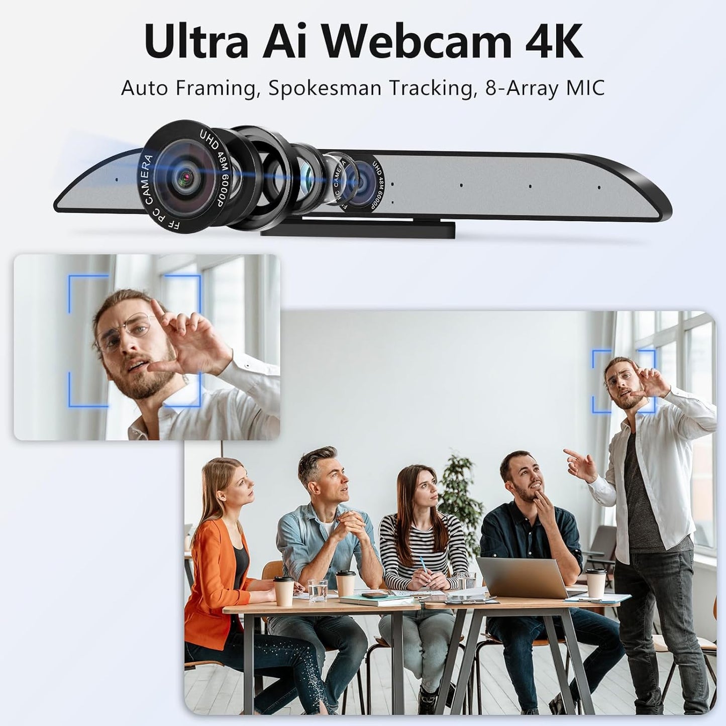 55 Inch Smart Board, 4K UHD Interactive Whiteboard with Auto Framing 4K AI-Camera and 100W Soundbar, All in One Digital Whiteboard for Classroom and Business- Android 14(8+128GB)