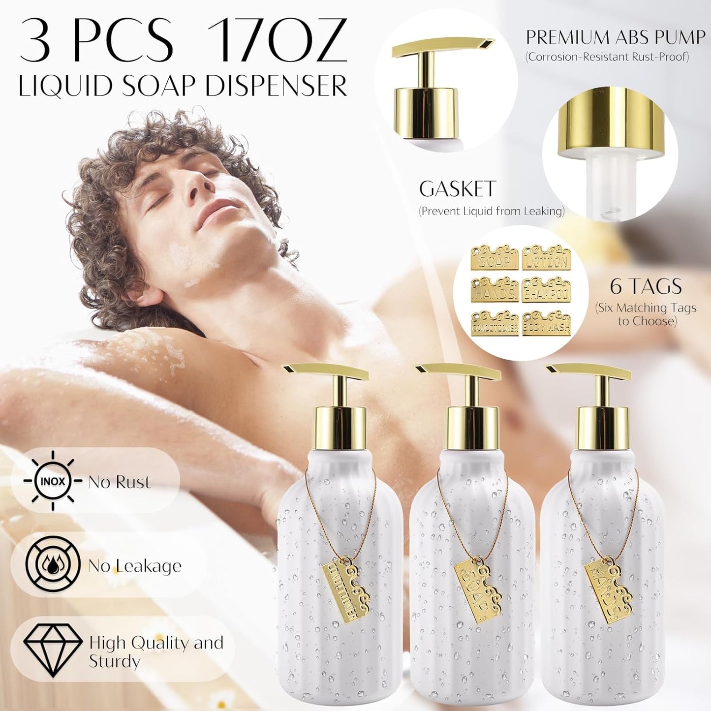 17PCS Bathroom Accessory Set Bathroom Set Gold Bathroom Accessories,Toilet Brush, Trash Can, Qtip Holder Dispenser& 3PCS Soap Dispenser