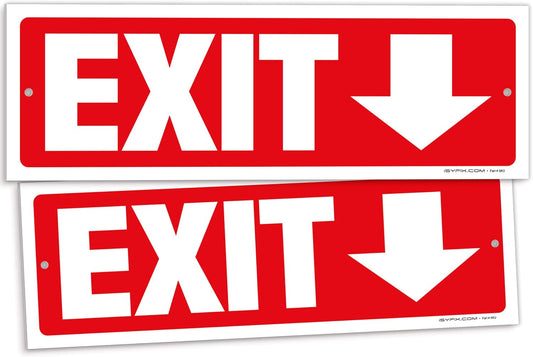 iSYFIX Exit Signs - 2 Pack 12x4 Inch Directional Down Arrow Signs, 40 mil Polystyrene Plastic, UV Laminated, Scratch & Fade Resistant, Waterproof - Ideal for Office, Theater, School, Business