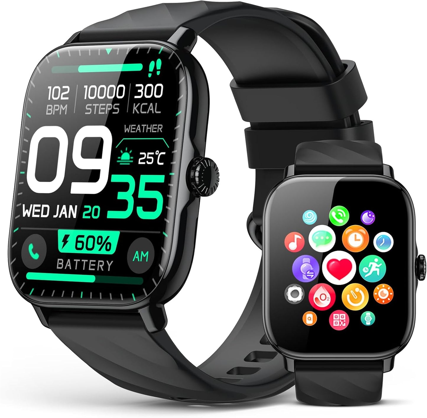 Smart Watches Fitness Tracker for Men Women with Step Counter, Sleep / Calorie Monitor, Pedometer, IP68 Waterproof, 120+ Sports for iPhone Android, 1.91”HD Touchscreen Smartwatch (Casual, Black, 1.91)