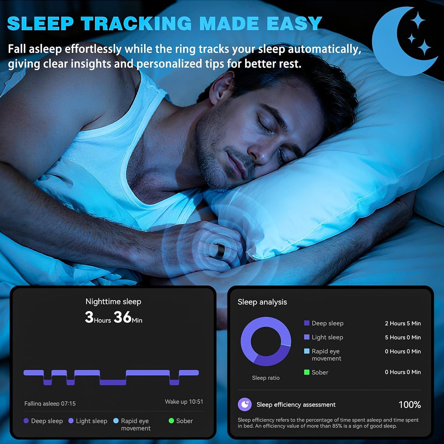 Fitness Tracker Smart Ring for Men Women – Sleep & Heart Rate Monitor, Health Activity Tracker, Step Counter, Calorie Pedometer, No Subscription Required (Black 11)