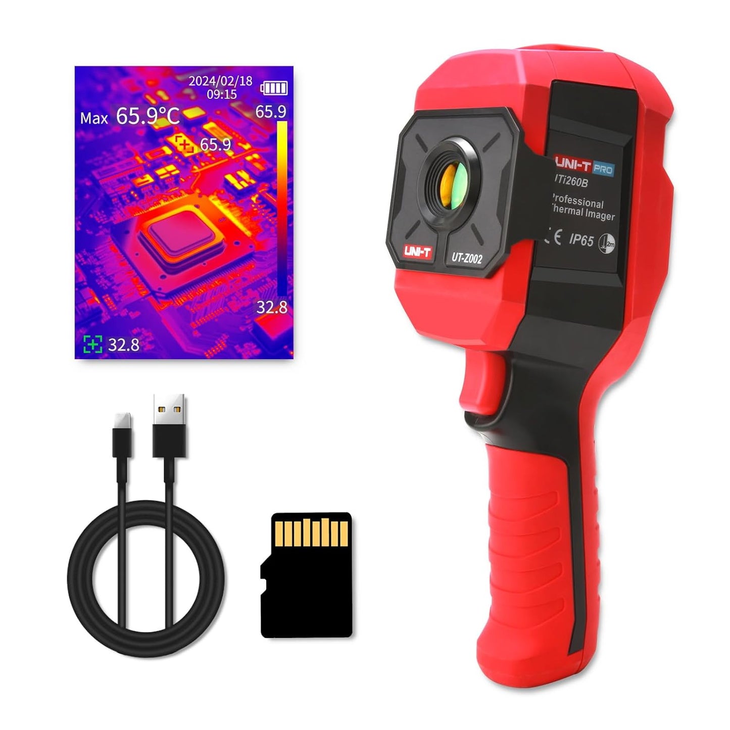 UNI-T UTi260B Thermal Camera with Macro Lens, Infrared Cameras Thermal Imaging Camera 256x192 IR Resolution Thermal Imager 49152Pixels 7 Palettes 25 Hz Refresh Rate, IP65 2-Meter Drop, 2.8" LCD