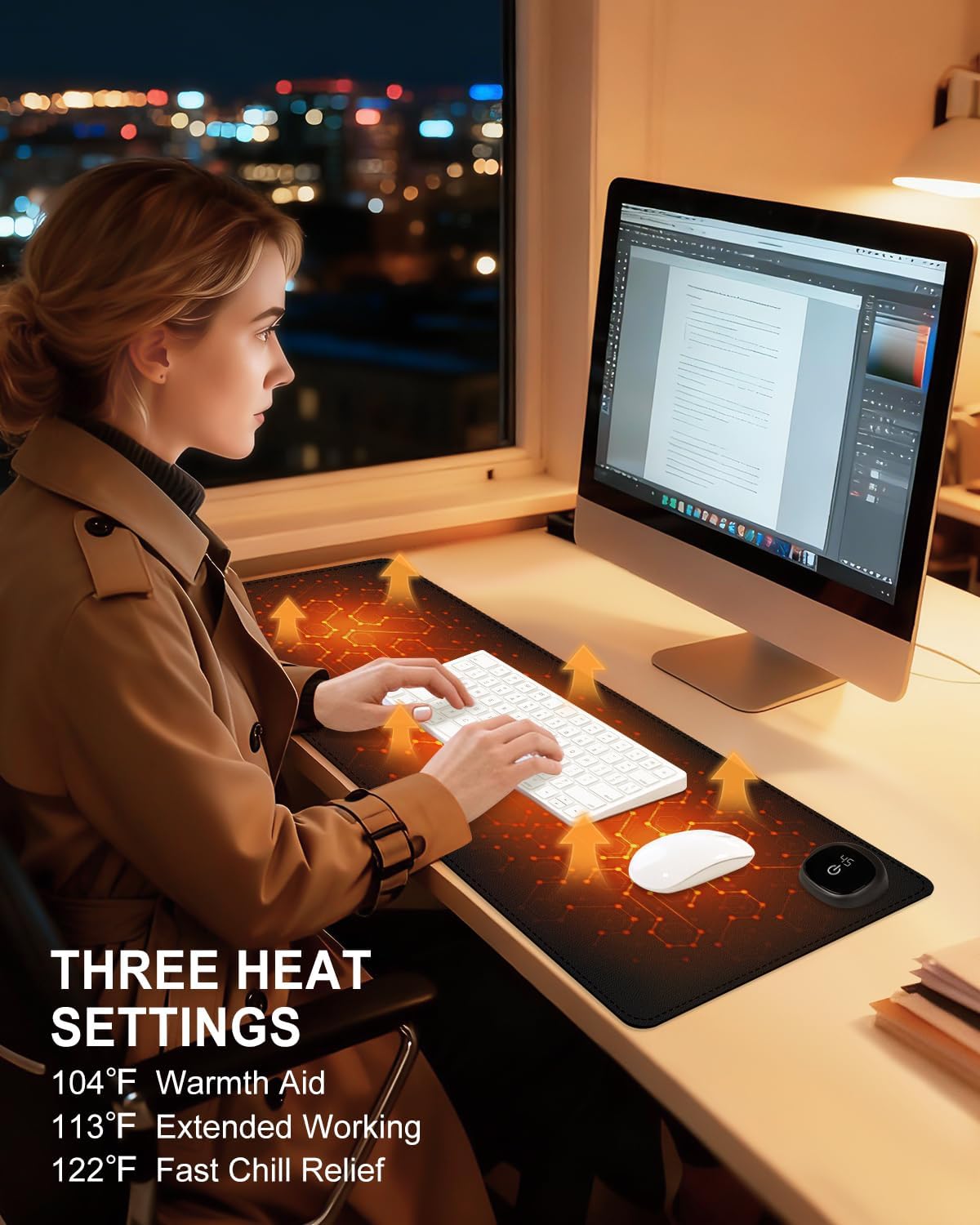 Heated Desk Pad, 31.5" x 13" Leather Non-Slip Warm Desk Pad, Large Mouse Mat with 3 Levels Heating & 3 Hours Auto Shut-Off, Hand and Foot Warmer for Office, Home, Black