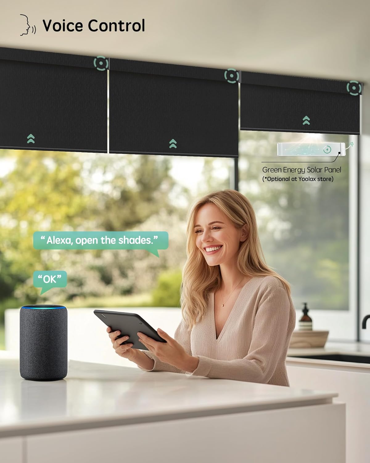 Yoolax Motorized Blinds with Remote, Smart Blinds for Windows Blackout Automatic Shades Compatible with Alexa Remote Control Roller Window Shades with Valance, Custom Size (V-Midnight Stripe)