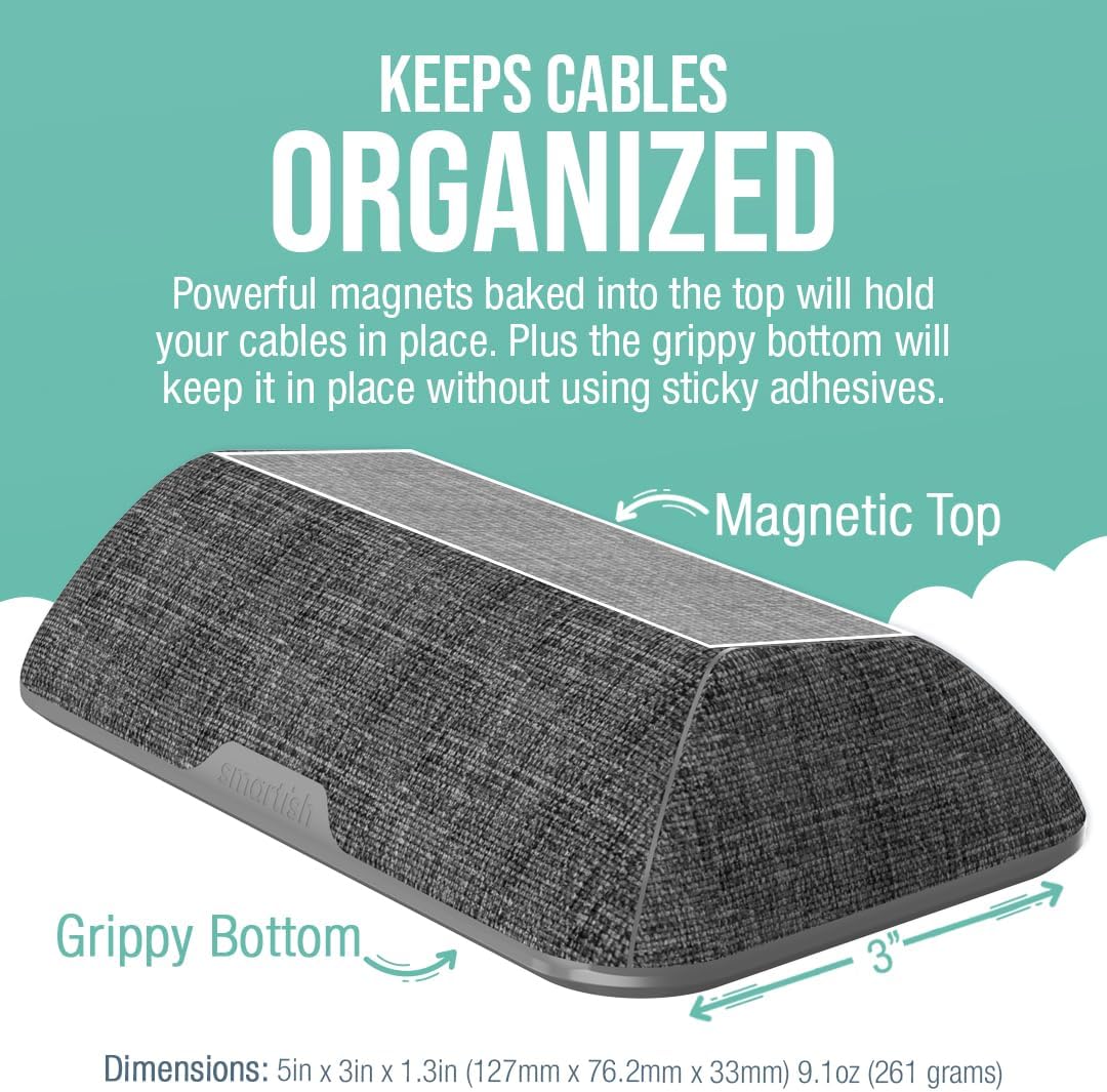 Smartish® Magnetic Cord Holder - Bigger Cable Wrangler Stocking Stuffer Organizer with Magnet Clips for Charger Management on Desktop, Nightstand - Holds 6+ Cables - No. 2 Pencil Gray