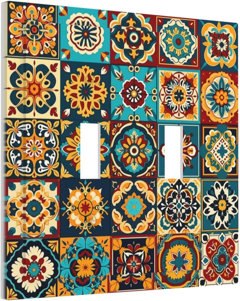 Mexican Talavera Ceramic Tile Moroccan Boho Decorative Switch Plates 2 Gang Double Toggle Outlet Light Switch Cover Wall Plate Electrical Faceplate for Bathroom Kitchen Decor