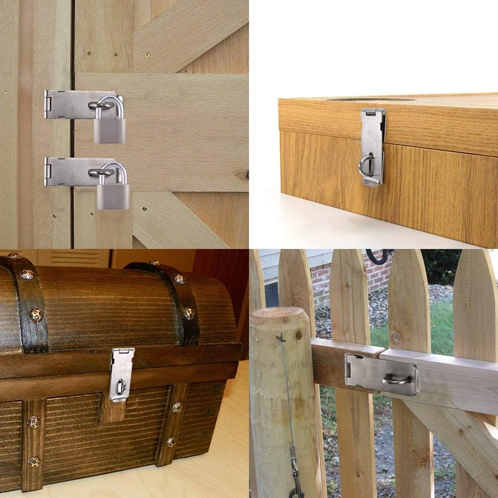 JQK Door Hasp Latch Lock, 5 Inch Stainless Steel Safety Packlock Clasp, Brushed Finish 4 Pack, DL130-BN-P4
