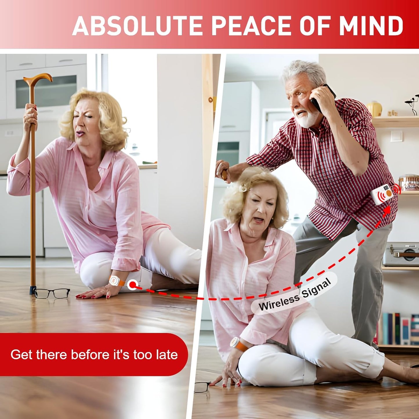 CallToU Caregiver Pager Wireless Wristband Call Buttons Elderly Monitoring SOS Alert System Pager for Elderly with Vibrate Digital Display Nurse Call Bell for Seniors/Patients Panic Emergency Bell
