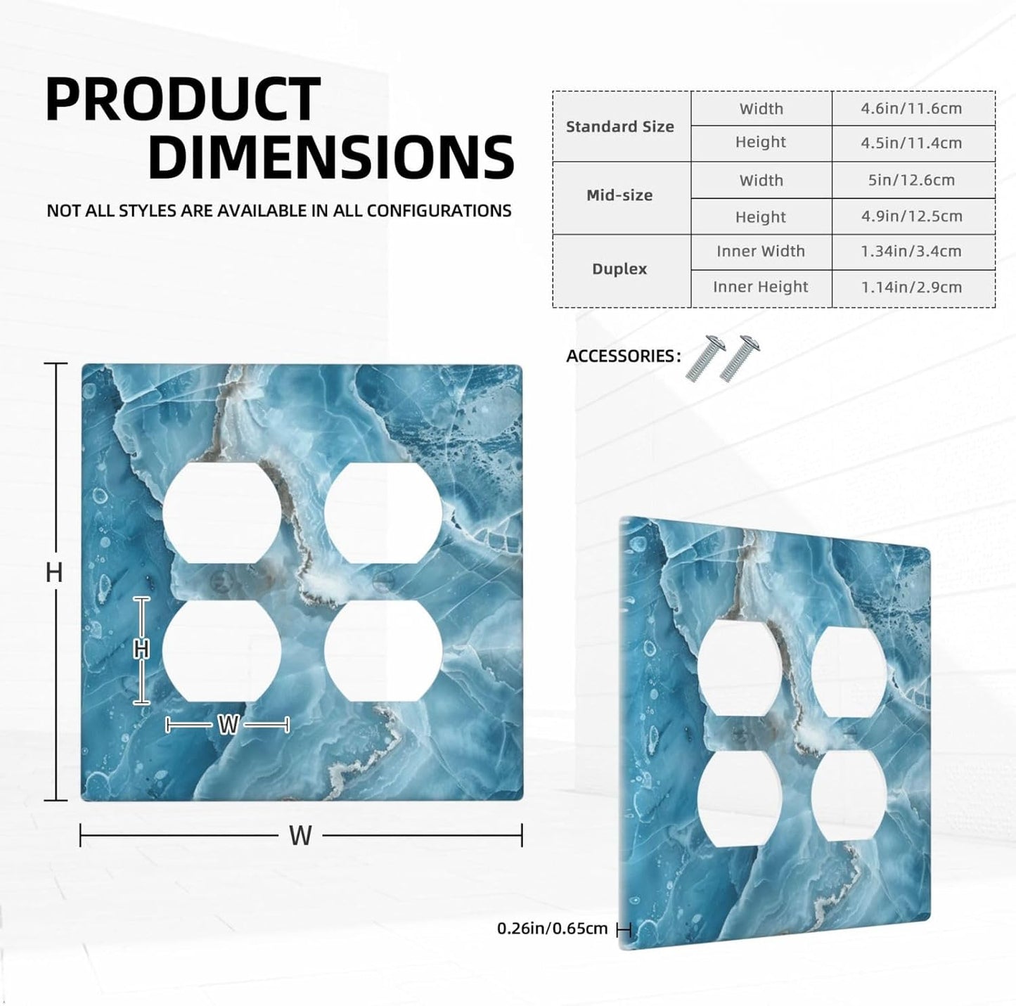 Decorative Outlet Covers Abstract Watercolor Blue Marble Texture 2 Gang Light Switch Cover Plate Double Duplex Wall Plates for Electrical Outlets Switch Plate Covers for Bedroom Home Decor