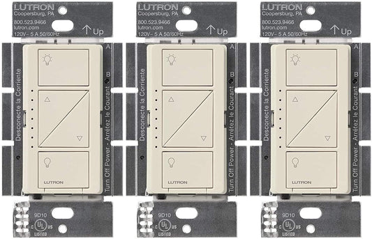 Lutron Caseta Original Smart Dimmer Switch (Lutron Smart Hub Required), for LED Lights, 150 Watt, Single-Pole/3-Way, No Neutral Required, PD-6WCL-LA, Light Almond, 3 Pack