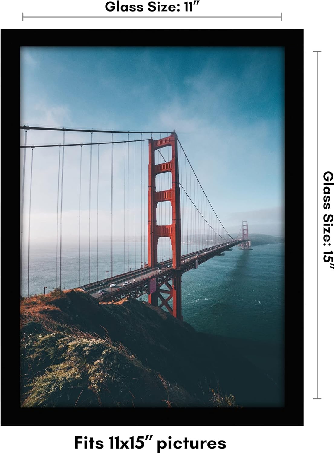 Americanflat 11x15 Picture Frame with Shatter-Resistant Glass - Signature Collection - Gallery-Style Frames Made of Engineered Wood - Photo Frame for Wall Display - Black