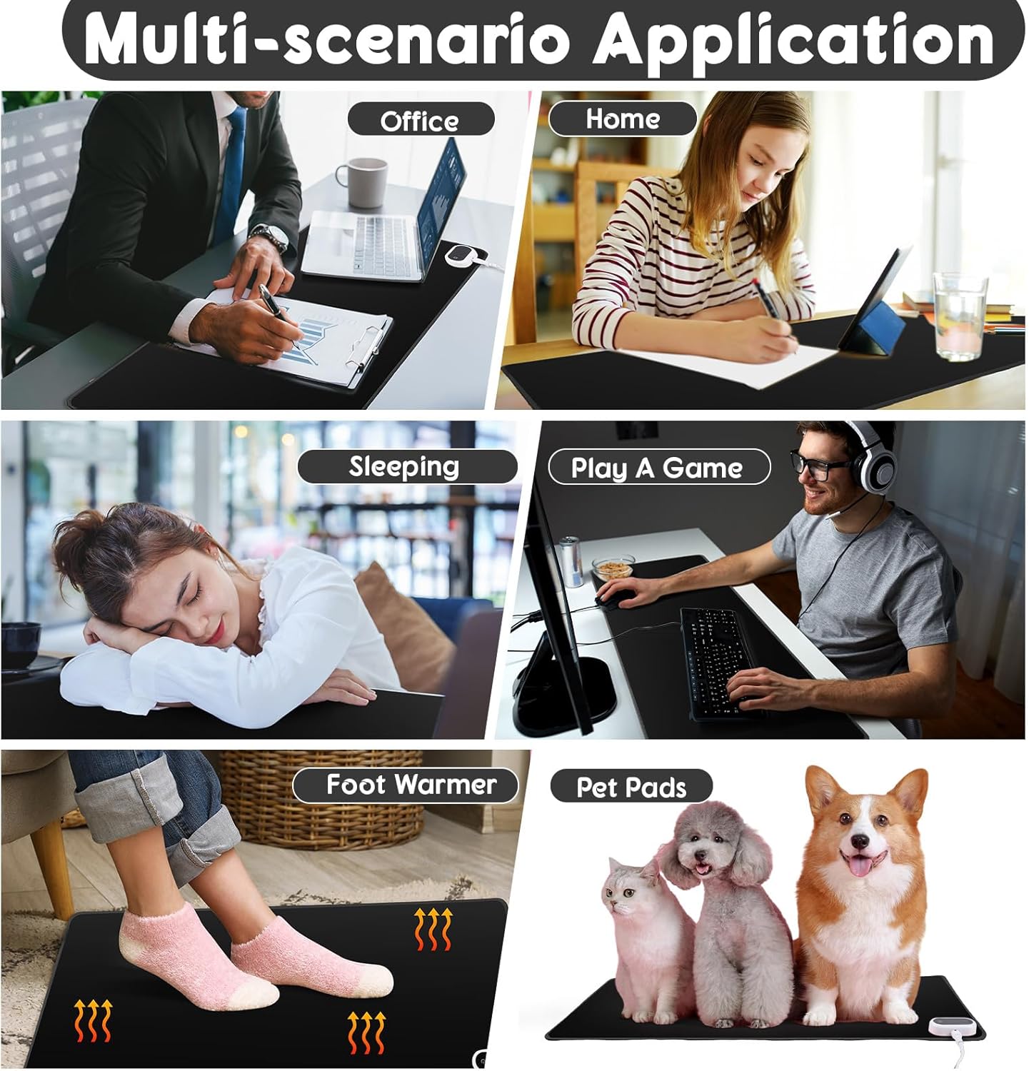 Konohan Heated Large Desk Mat PU Leather Warm Mouse Pad with 5 Heating Level & 4 Hour Auto Shut-Off Heating Keyboard Pad Warmer Gaming Mice Mat Only Supports 110v(Black Color,23.6"x 14.2")