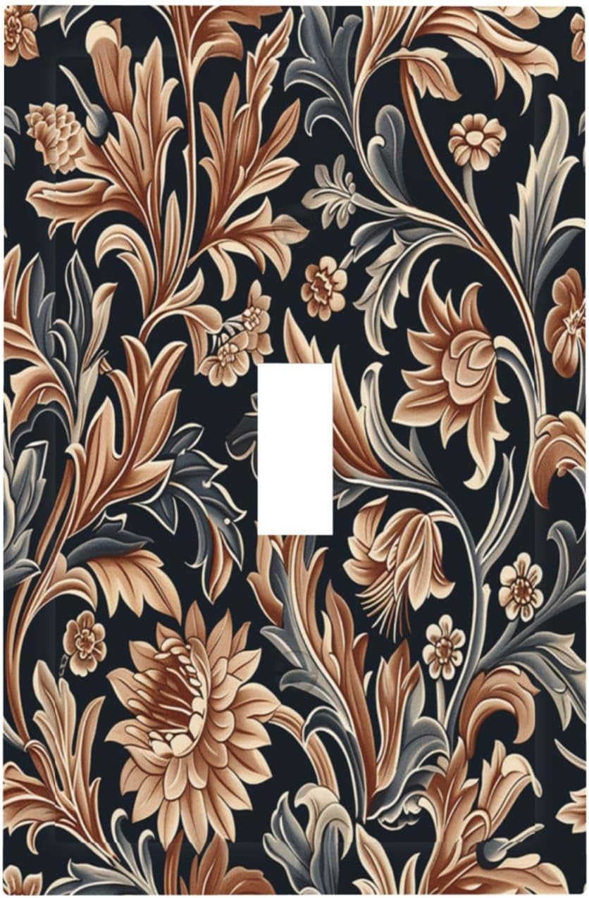 Decorative Light Switch Cover Vintage Grey Plant Leaves Brown Flowers 1 Gang Single Toggle Device Electrical Faceplate Switchplates Decorator Outlet Wall Plate for Bedroom Home Decor