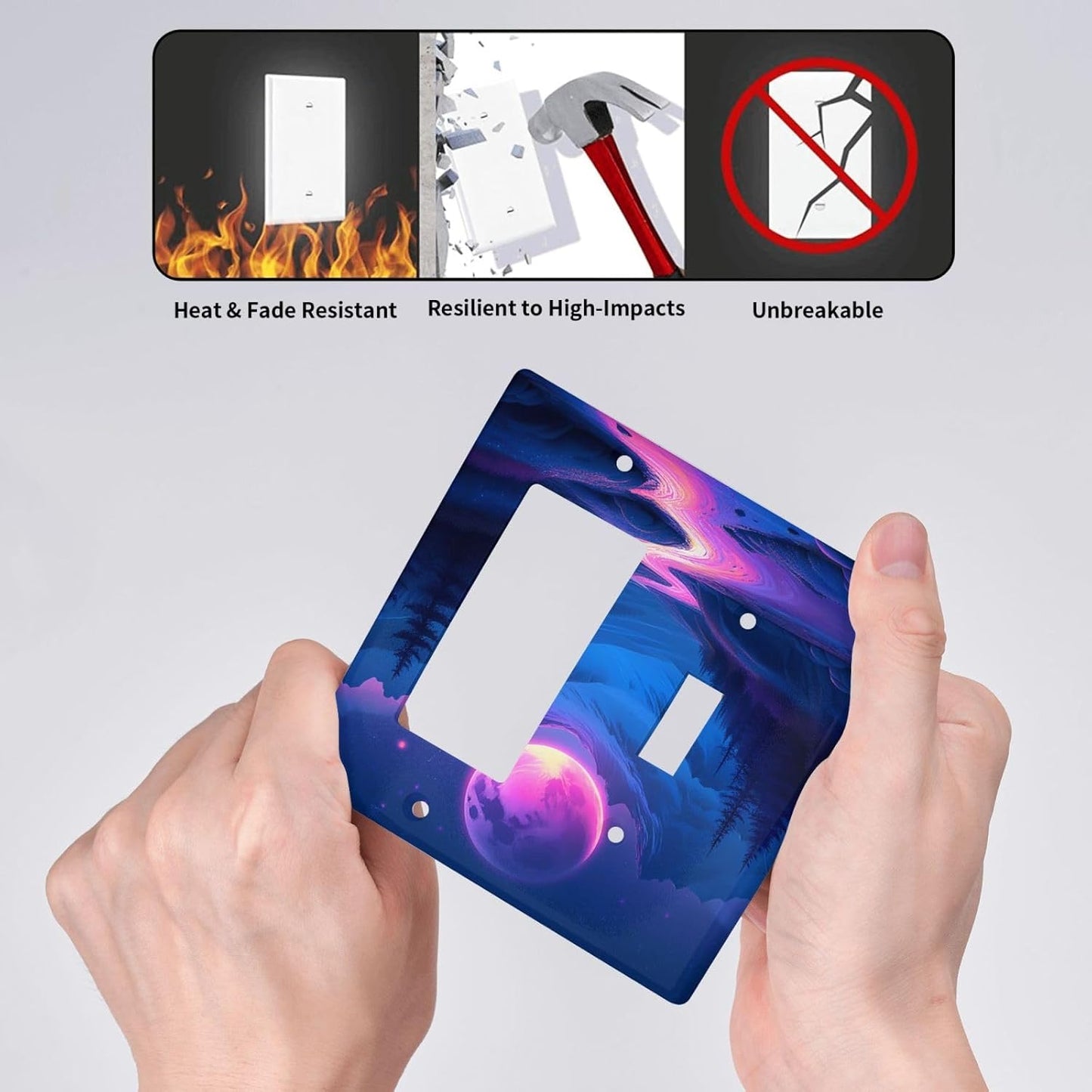Purple Cyberpunk River Full Moon Mountain Forest Outlet Covers 1 Toggle 1 Rocker Combination Light Switch Cover Plate Decorative Wall Plate Electrical Switch Plates for Bedroom Bathroom