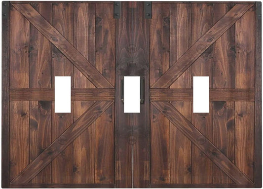 Decorative Light Switch Cover Plate Vintage Brown Farmhouse Barn Door 3 Gang Wall Plates for Electrical Outlets Triple Toggle Switch Plate Covers Outlet Covers Faceplate for Bedroom Home Decor