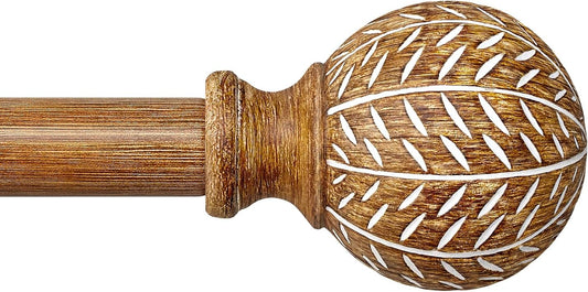 Imitation Wood Grain Ball Curtain Rods for Windows 48 to 84 Inch,1 Inch Heavy Duty Adjustable Wood Curtain Rod,Decorative Drapery Rods Set with Brackets,Size:36''-88''