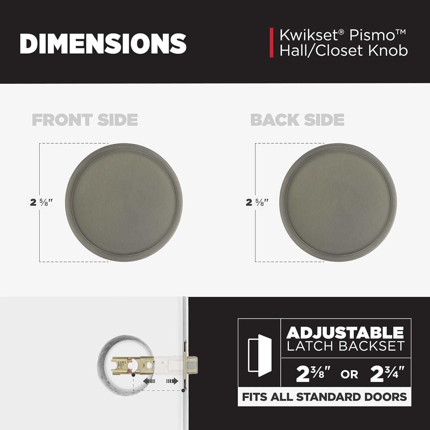 Kwikset Pismo Interior Round Passage Door Knob, Handle for Closet and Hallway Doors, Non-Locking Doorknob, Gunmetal