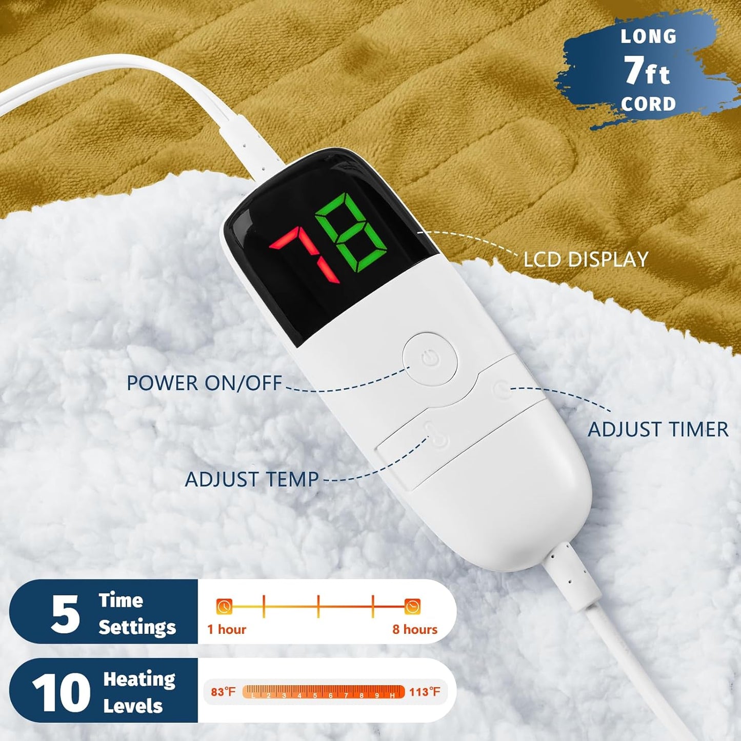 BOMOVA Heated Electric Blanket Throw Size- 50" x 60" Heating Blanket with 10 Heating Levels & 8 Hours Auto Off, Warm Flannel Blanket, Christmas Birthday Gifts for Women