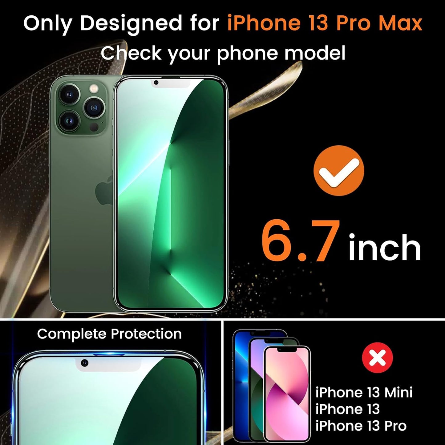 3+3 Pack Privacy Screen Protector for iPhone 13 Pro Max 6.7-Inch with 3 Pack Camera Lens Protector, Anti Spy Tempered Glass Film 9H Hardness Bubble Free Case Friendly