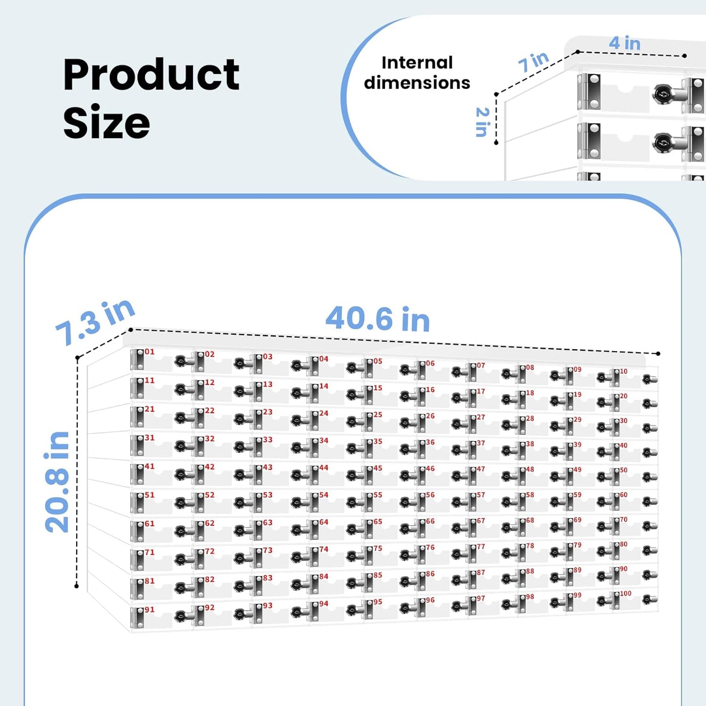 Cell Phone Locker 100 Slots Large Size Acrylic Cell Phone Storage Box with Door Locks and Keys, Wall-Mounted Already Assembled Storage Cabinet for School Factory Office Classroom Gym (100 Slots)