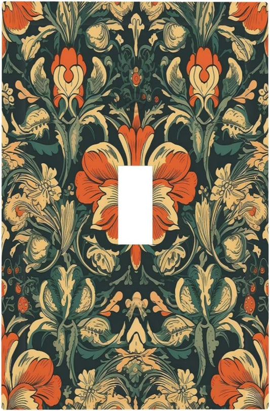 Light Switch Cover William Morris Abstract Floral Plant Pattern Orangeyellowgreen 1 Gang Single Toggle Device Electrical Faceplate Switchplates Decorator Outlet Wall Plate for Bedroom