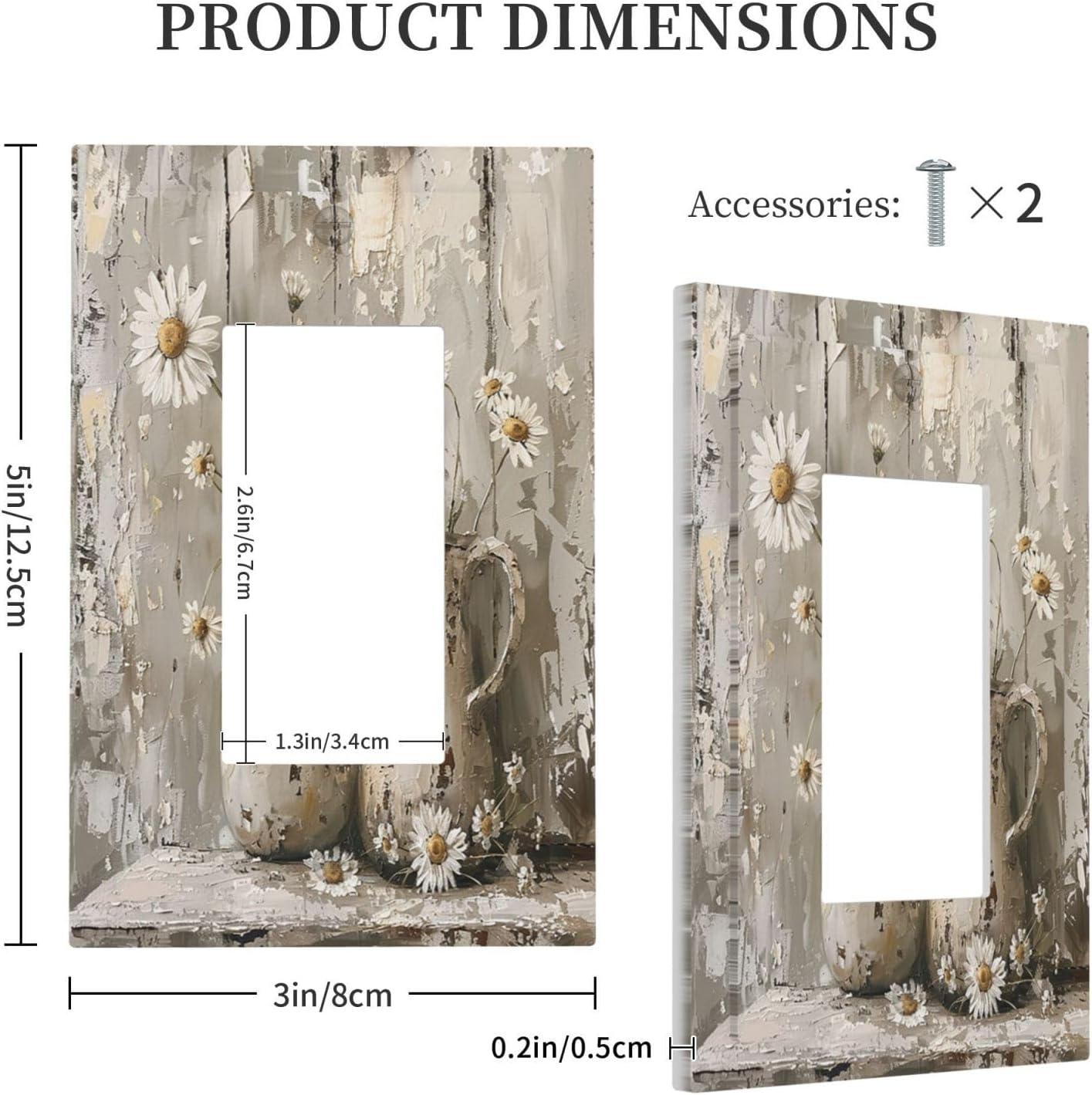 Decorative Outlet Covers Vintage Rustic Floral White Daisy Flower Oil Painting Style 1 Gang Single Rocker Light Switch Cover Plate Wall Plates GFCI Faceplate for Home Farmhouse Decor
