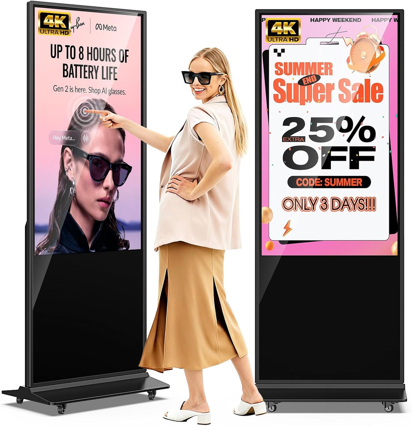 JIYANG 55 Inch 4K Indoor Touchscreen Digital Signage Display Floor Standing Digital Interactive Kiosks LCD Totem Monitor with WiFi/USB Input Auto Media Player Android System,Store Displays Screens