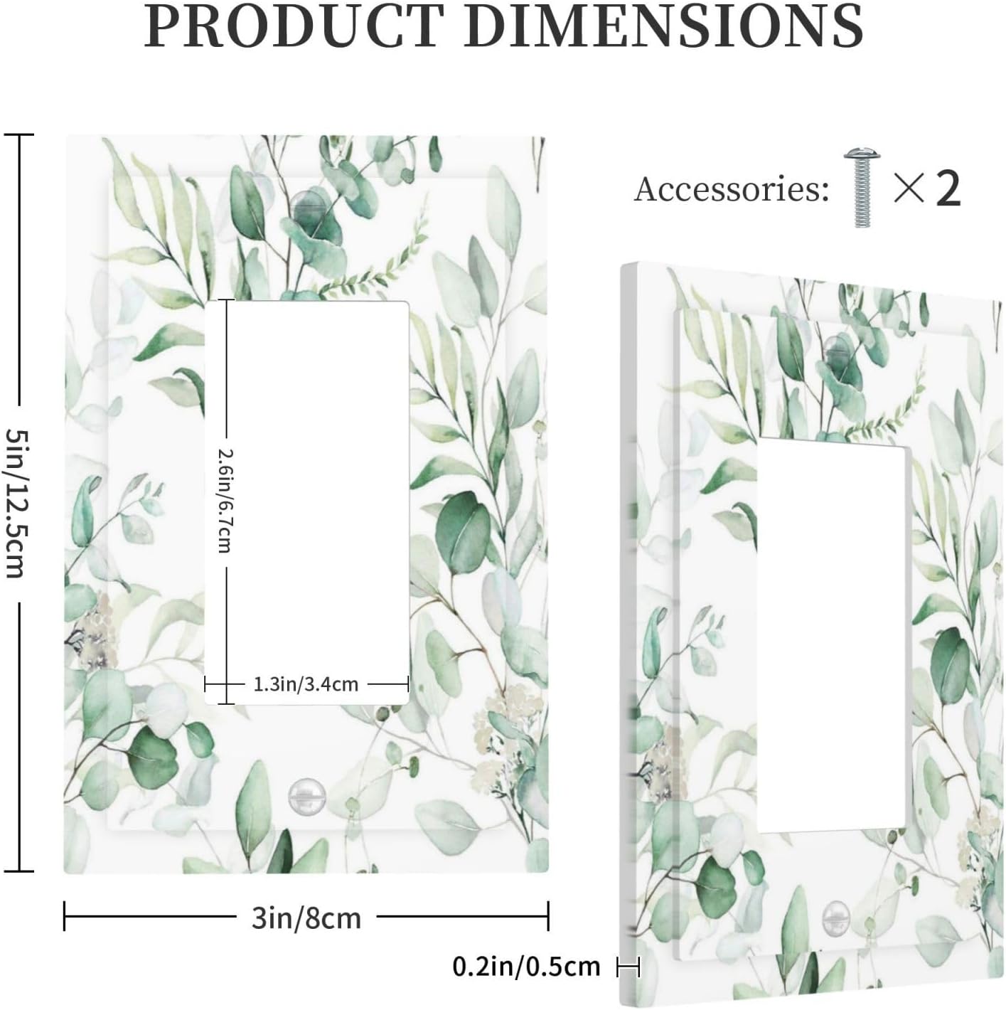 Boho Green Eucalyptus Leaf Floral Plants Flowers Decorative Outlet Covers 1 Gang Single Rocker Light Switch Cover Plate Wall Plates GFCI Faceplate for Bed Room Living Room Decor