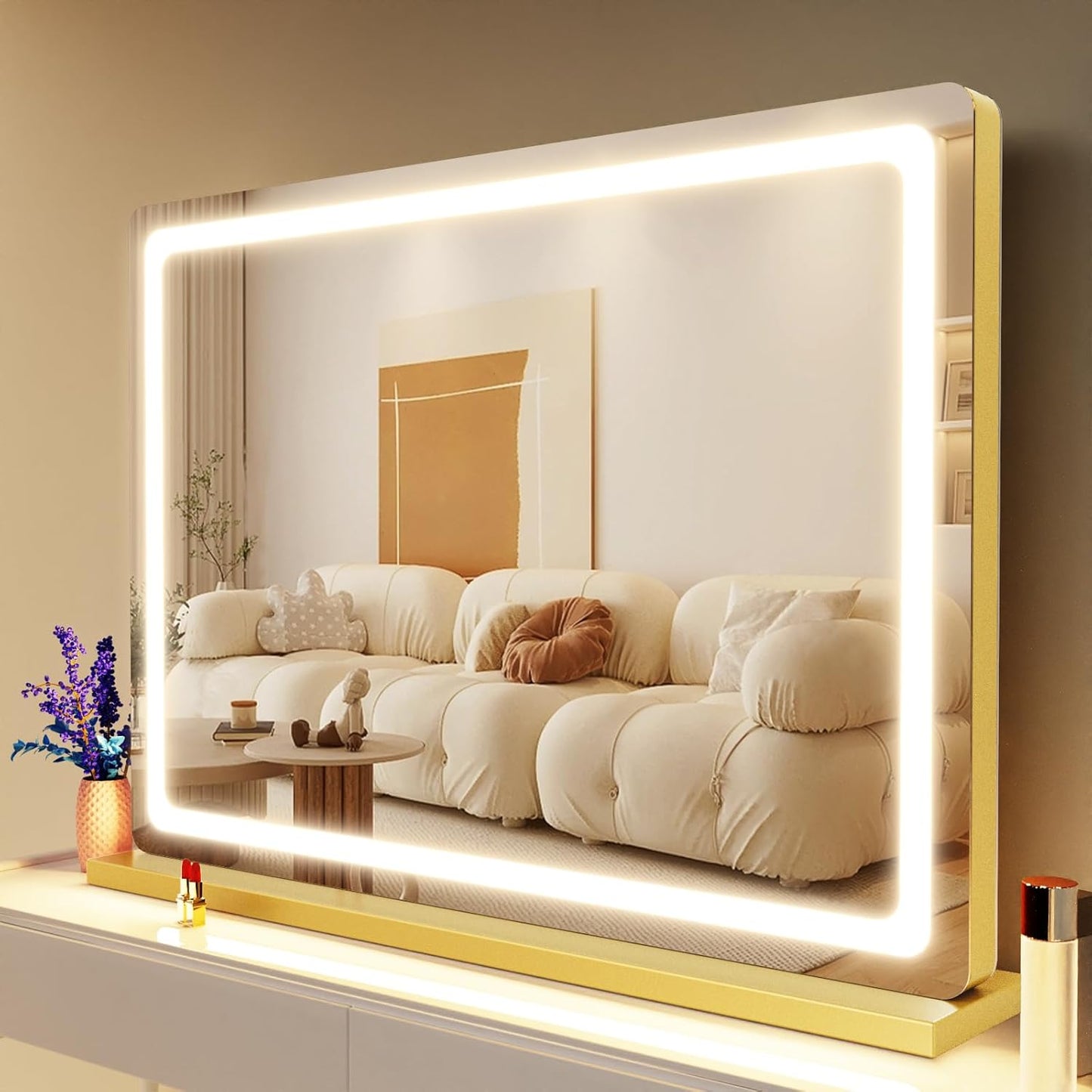 Makeup Vanity Mirror with USB Charging Port 32" x 24" Large LED Makeup Mirror, Desk Mirorr with Lights, Light up Mirror with 10X Magnification and, Dimmable 3 Modes, Touch Screen Control