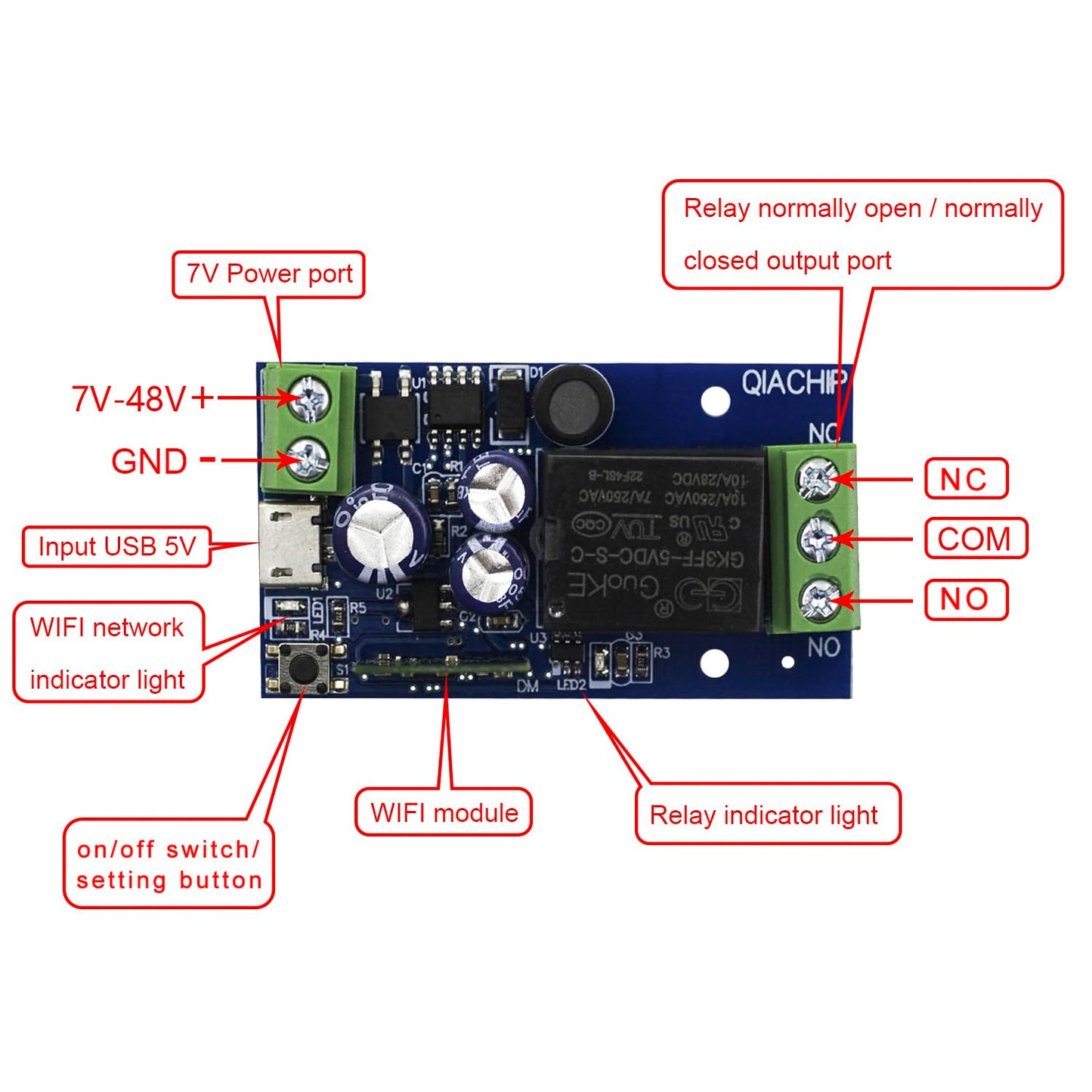 Ewelink WiFi Wireless Smart Relay Module USB 5v 1 Channel Inching Selflock 7V-48V Remote ON Off Power Switch for Access Control, Garage Door,Home Automation, Compatible with Alexa Google Home