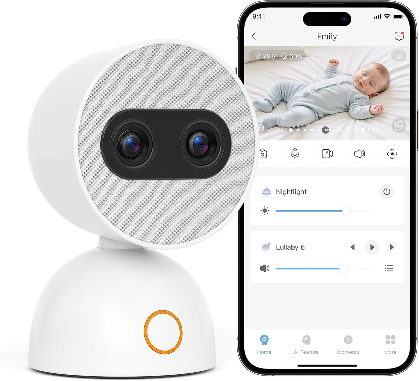 Simsky Split Screen Video Baby Monitor with Cameras, Dual 4MP Cameras with 6X Zoom, 7" UHD Touch Screen Portable Audio Baby Monitor 32GB Local Storage