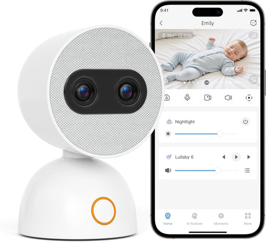 Simsky Split Screen Video Baby Monitor with Cameras, Dual 4MP Cameras with 6X Zoom, 7" UHD Touch Screen Portable Audio Baby Monitor 32GB Local Storage