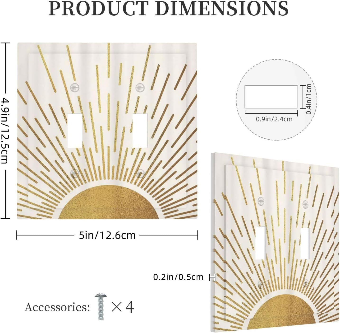 Decorative Light Switch Cover Plate Boho Mid Century Gold Sun Sunbeams 2 Gang Outlet Covers Double Toggle Wall Plates for Electrical Outlets Switch Plate Covers Faceplate for Bedroom Decor