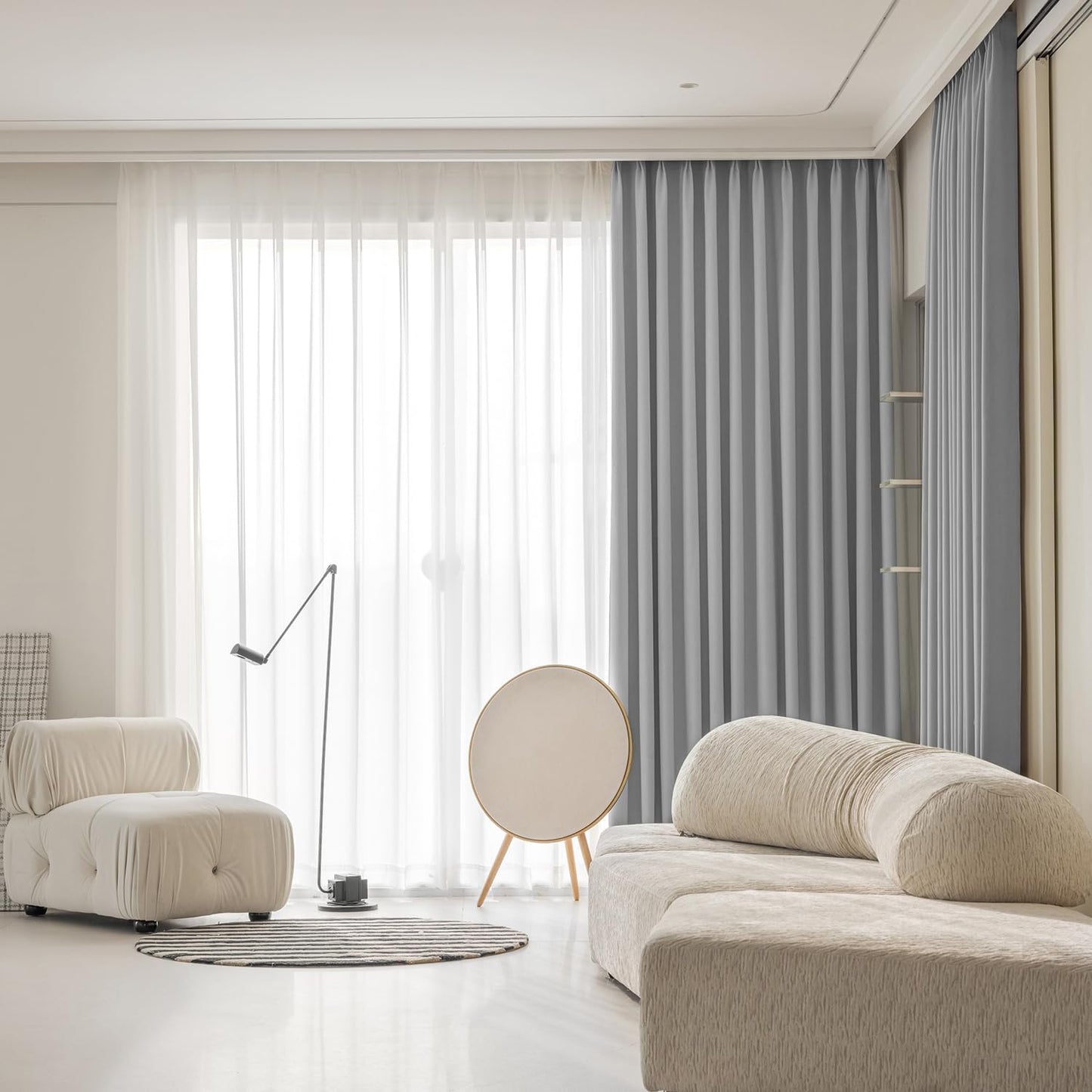 ZSHINE Curtain Conjoined Double Track Customize Length Heavy-Duty Curtain Rails with Tulle and Curtain (Grey)