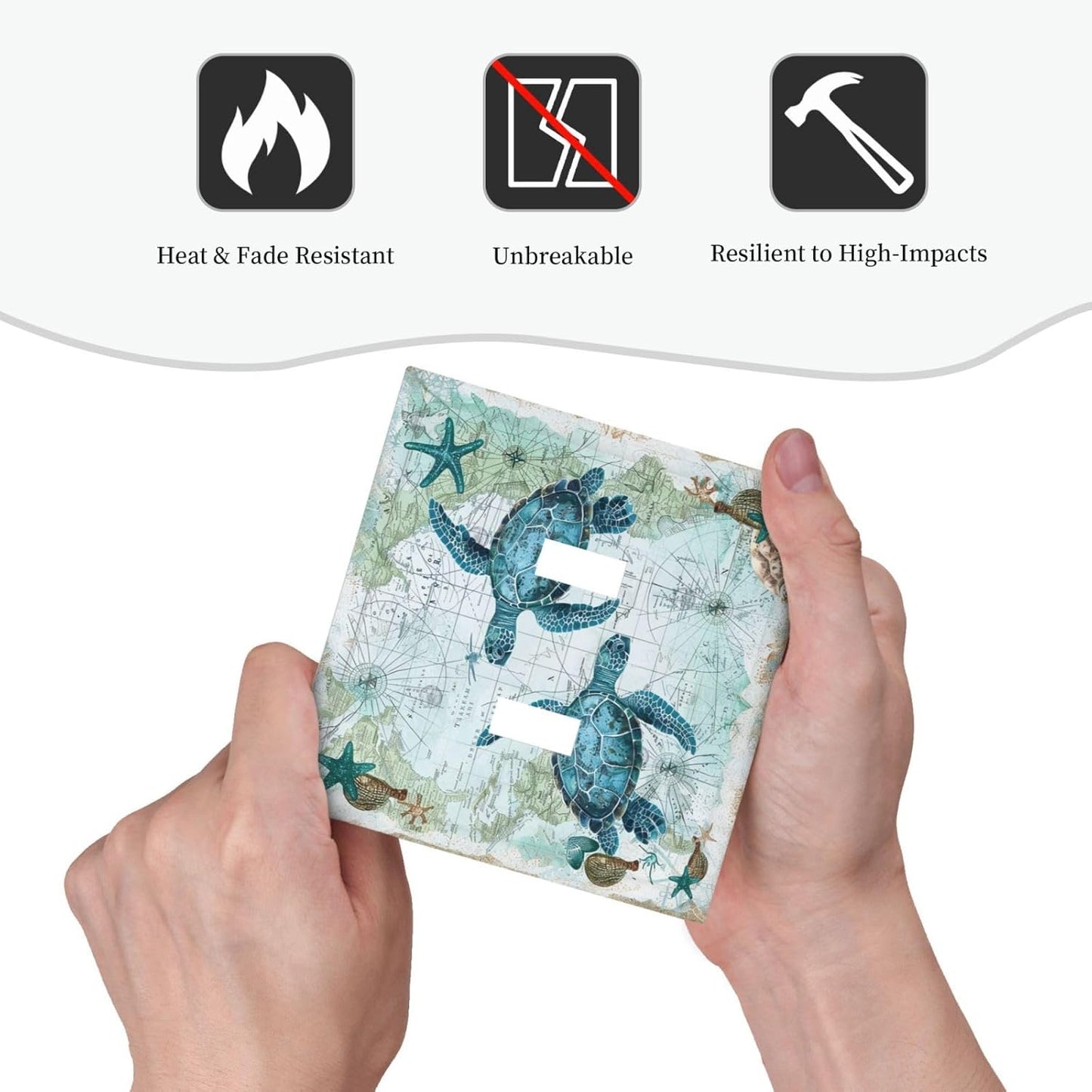 Decorative Switch Plates Nautical Green Sea Turtles Beach Blue Ocean 2 Gang Double Toggle Outlet Light Switch Cover Wall Plate Electrical Faceplate For Bathroom Kids Room Decor