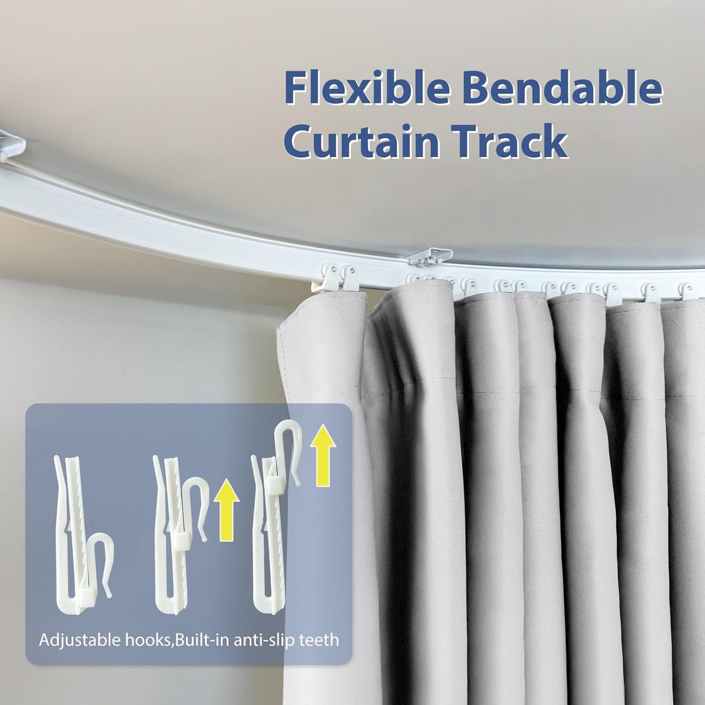Room Divider Ceiling Mounted Curtains Track Sets Extra Wide Blackout Curtain Flexible Tracks for Bedroom Privacy Partition Separator, 1 Panel White Drape and White Rail, W10 x H7ft