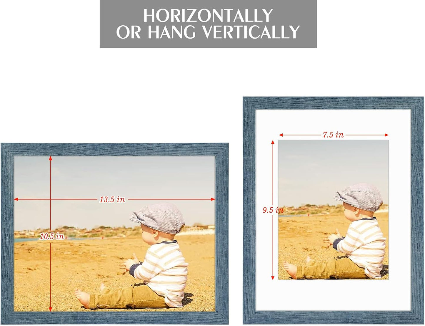 Golden State Art, 11x14 Picture Frame with Mat for 8x10 - High Definition Glass Wall Mounting Horizontal Vertical Display (Blue, 2 Pack)