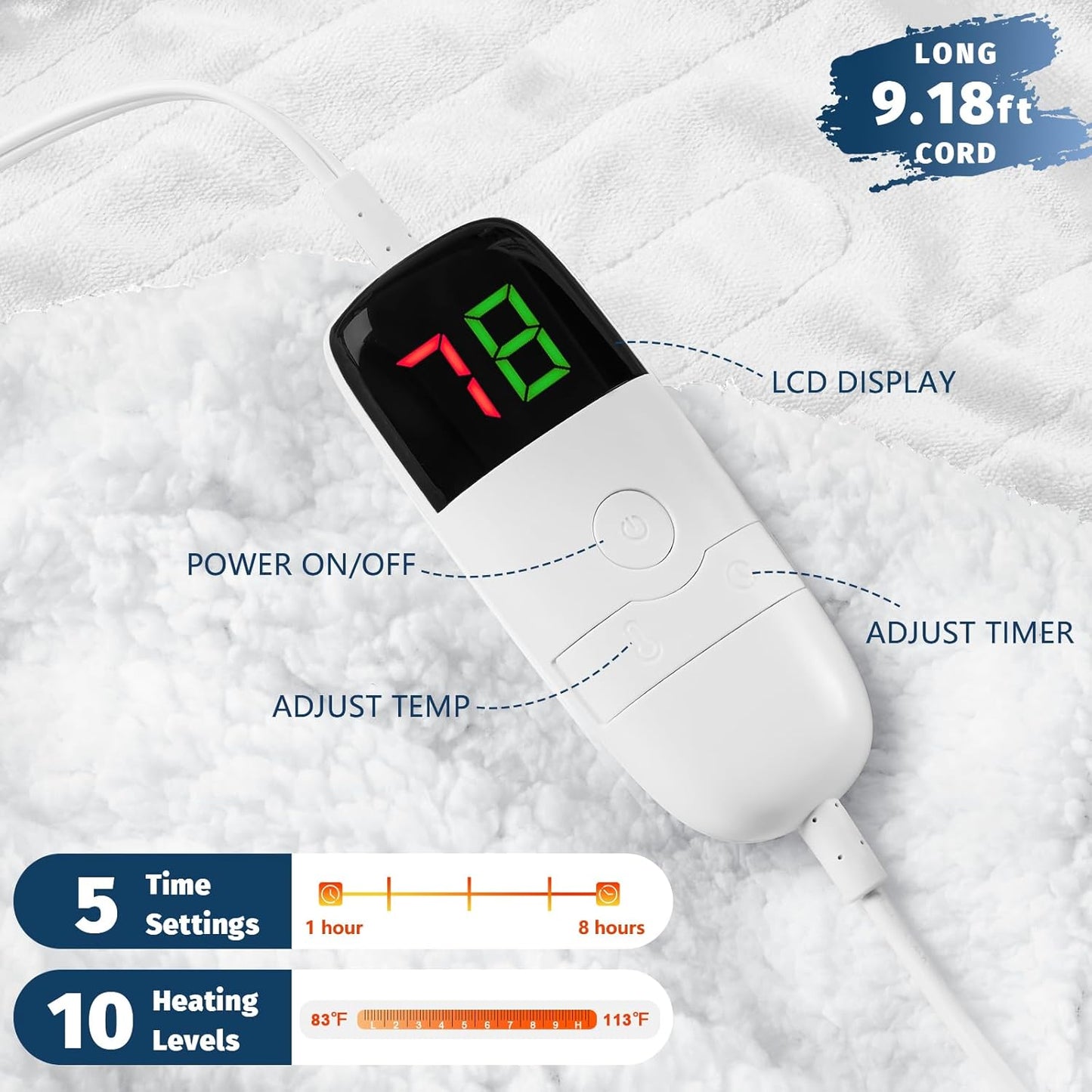 BOMOVA Heated Electric Blanket Twin Size- 62" x 84" Heating Blanket with 10 Heating Levels & 8 Hours Auto Off, Warm Flannel Blanket, Christmas Birthday Gifts for Women